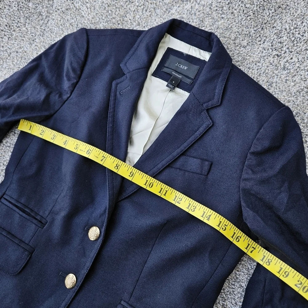 J. Crew Schoolboy Blazer Wool Double Pocket Navy Blue Gold Buttons Jacket Size 0